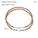 Stainless steel bead clover sparkling crystal elastic bracelet