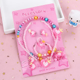 Children's Resin Necklace Bracelet Four Piece Set Ring Earrings Girls' Plastic Flower Set
