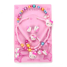 Children's Resin Necklace Bracelet Four Piece Set Ring Earrings Girls' Plastic Flower Set