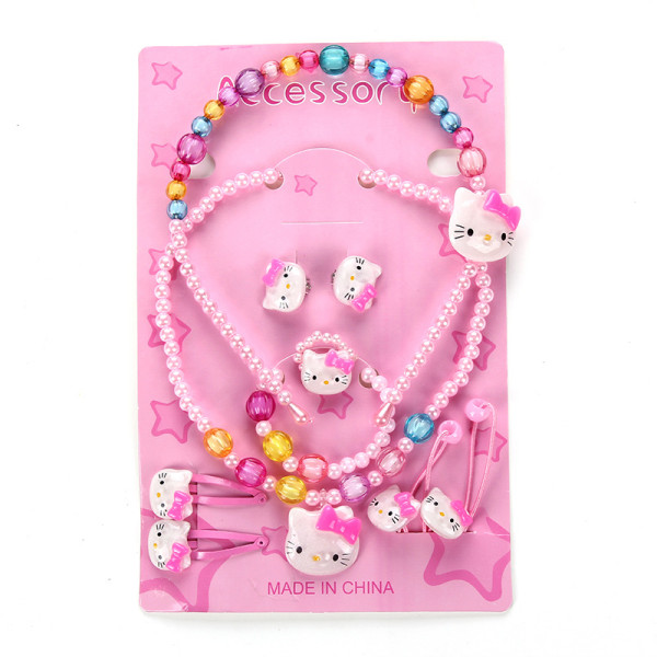 Children's Resin Necklace Bracelet Four Piece Set Ring Earrings Girls' Plastic Flower Set
