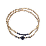 Stainless steel bead clover sparkling crystal elastic bracelet