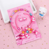 Children's Resin Necklace Bracelet Four Piece Set Ring Earrings Girls' Plastic Flower Set