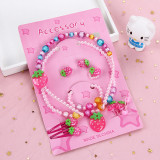 Children's Resin Necklace Bracelet Four Piece Set Ring Earrings Girls' Plastic Flower Set