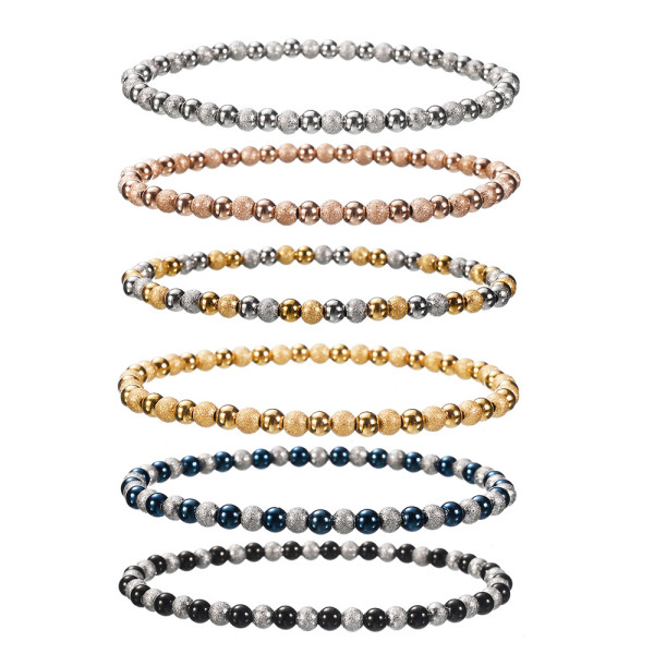 Stainless steel sandball shiny bead mixed color elastic bracelet