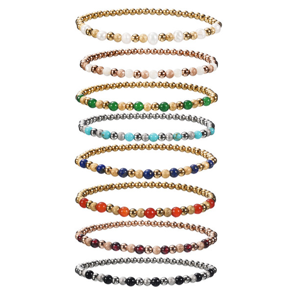 stainless steel sandball pearl agate bead elastic bracelet