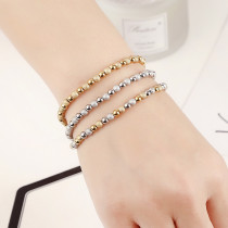 Stainless steel sandball shiny bead mixed color elastic bracelet