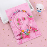 Children's Resin Necklace Bracelet Four Piece Set Ring Earrings Girls' Plastic Flower Set