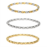 Stainless steel sandball shiny bead mixed color elastic bracelet