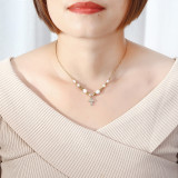 Stainless Steel Jewelry Set Full Diamond Cross Necklace Pendant Double Row Pearl Bracelet