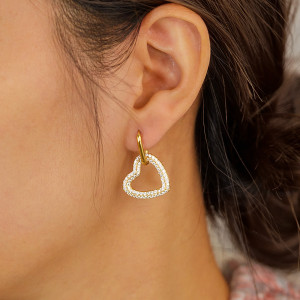 Stainless steel full diamond love circle earrings