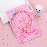 Children's Resin Necklace Bracelet Four Piece Set Ring Earrings Girls' Plastic Flower Set