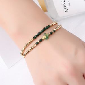 Stainless steel bead clover sparkling crystal elastic bracelet