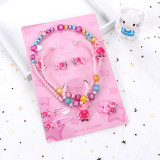Children's Resin Necklace Bracelet Four Piece Set Ring Earrings Girls' Plastic Flower Set