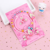 Children's Resin Necklace Bracelet Four Piece Set Ring Earrings Girls' Plastic Flower Set
