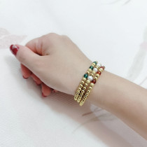 stainless steel sandball pearl agate bead elastic bracelet