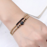 Stainless steel bead clover sparkling crystal elastic bracelet