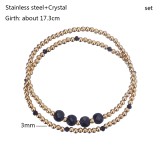 Stainless steel bead colored shiny crystal elastic beaded bracelet