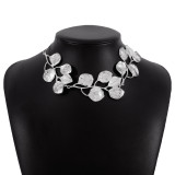 Elegant Metal Leaves Exaggerate Personality Neckchain Earrings