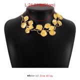 Elegant Metal Leaves Exaggerate Personality Neckchain Earrings