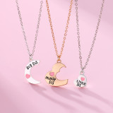 Mother's Day necklace, alloy drop oil, love splicing, parent-child set, three person chain, mother's gift