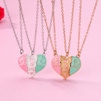 Mother's Day Parent Child Necklace Love Splicing Necklace Alloy Drop Oil Magnetic Absorption Three Person Necklace