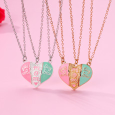 Mother's Day Parent Child Necklace Love Splicing Necklace Alloy Drop Oil Magnetic Absorption Three Person Necklace