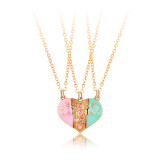 Mother's Day Parent Child Necklace Love Splicing Necklace Alloy Drop Oil Magnetic Absorption Three Person Necklace