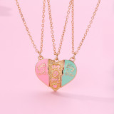 Mother's Day Parent Child Necklace Love Splicing Necklace Alloy Drop Oil Magnetic Absorption Three Person Necklace