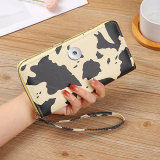 Colored Cow Pattern Multi compartment Wallet Long Horizontal Handheld Bag fit 20MM  Snaps button jewelry wholesale