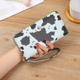 Colored Cow Pattern Multi compartment Wallet Long Horizontal Handheld Bag fit 20MM  Snaps button jewelry wholesale