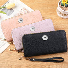 Long zippered handbag with enlarged phone case embossed design, large money clip fit 20MM  Snaps button jewelry wholesale