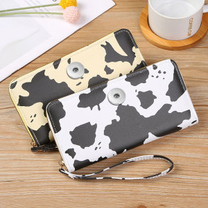 Colored Cow Pattern Multi compartment Wallet Long Horizontal Handheld Bag fit 20MM  Snaps button jewelry wholesale