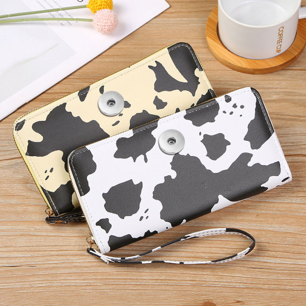Colored Cow Pattern Multi compartment Wallet Long Horizontal Handheld Bag fit 20MM  Snaps button jewelry wholesale