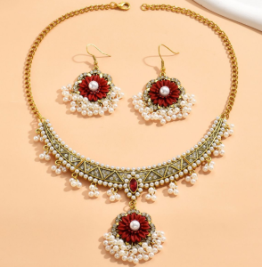 Pearl Water Diamond Jewel Earring Necklace Set