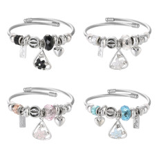 Stainless Steel DIY Beaded Colorful Flower Pendant with Adjustable Opening Bracelet