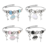 Stainless Steel DIY Beaded Colorful Key Pendant with Adjustable Opening Bracelet