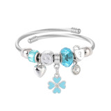 Stainless Steel DIY Beaded Colorful Flower Pendant with Adjustable Opening Bracelet