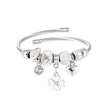 Stainless Steel DIY Beaded Colorful Flower Pendant with Adjustable Opening Bracelet