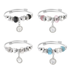 Stainless Steel DIY Beaded Colorful Life Tree Pendant with Adjustable Opening Bracelet