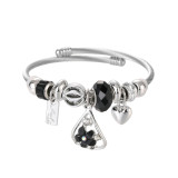Stainless Steel DIY Beaded Colorful Flower Pendant with Adjustable Opening Bracelet