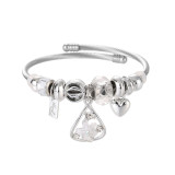 Stainless Steel DIY Beaded Colorful Flower Pendant with Adjustable Opening Bracelet