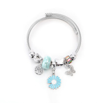 Stainless Steel DIY Beaded Colorful Flower Pendant with Adjustable Opening Bracelet