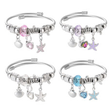 Stainless Steel DIY Beaded Colorful Starfish Swan Pendant with Adjustable Opening Bracelet