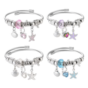 Stainless Steel DIY Beaded Colorful Starfish Swan Pendant with Adjustable Opening Bracelet