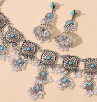 Pearl Water Diamond Jewel Earring Necklace Set