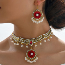 Pearl Water Diamond Jewel Earring Necklace Set