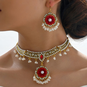 Pearl Water Diamond Jewel Earring Necklace Set