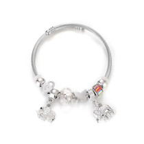 Stainless Steel DIY Beaded Colorful Elephant Pendant with Adjustable Opening Bracelet