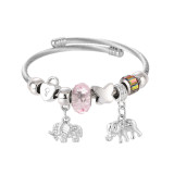 Stainless Steel DIY Beaded Colorful Elephant Pendant with Adjustable Opening Bracelet