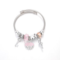 Stainless Steel DIY Beaded Colorful Key Pendant with Adjustable Opening Bracelet